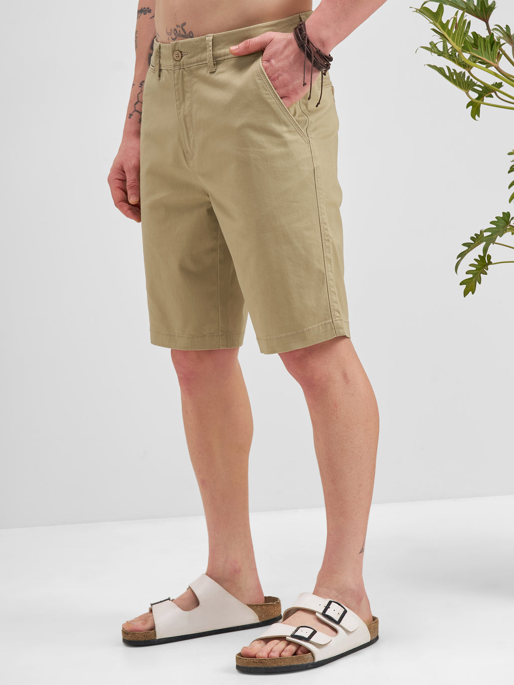 Highlander Men Beige Slim Fit Chino Shorts - Beige - Image 4