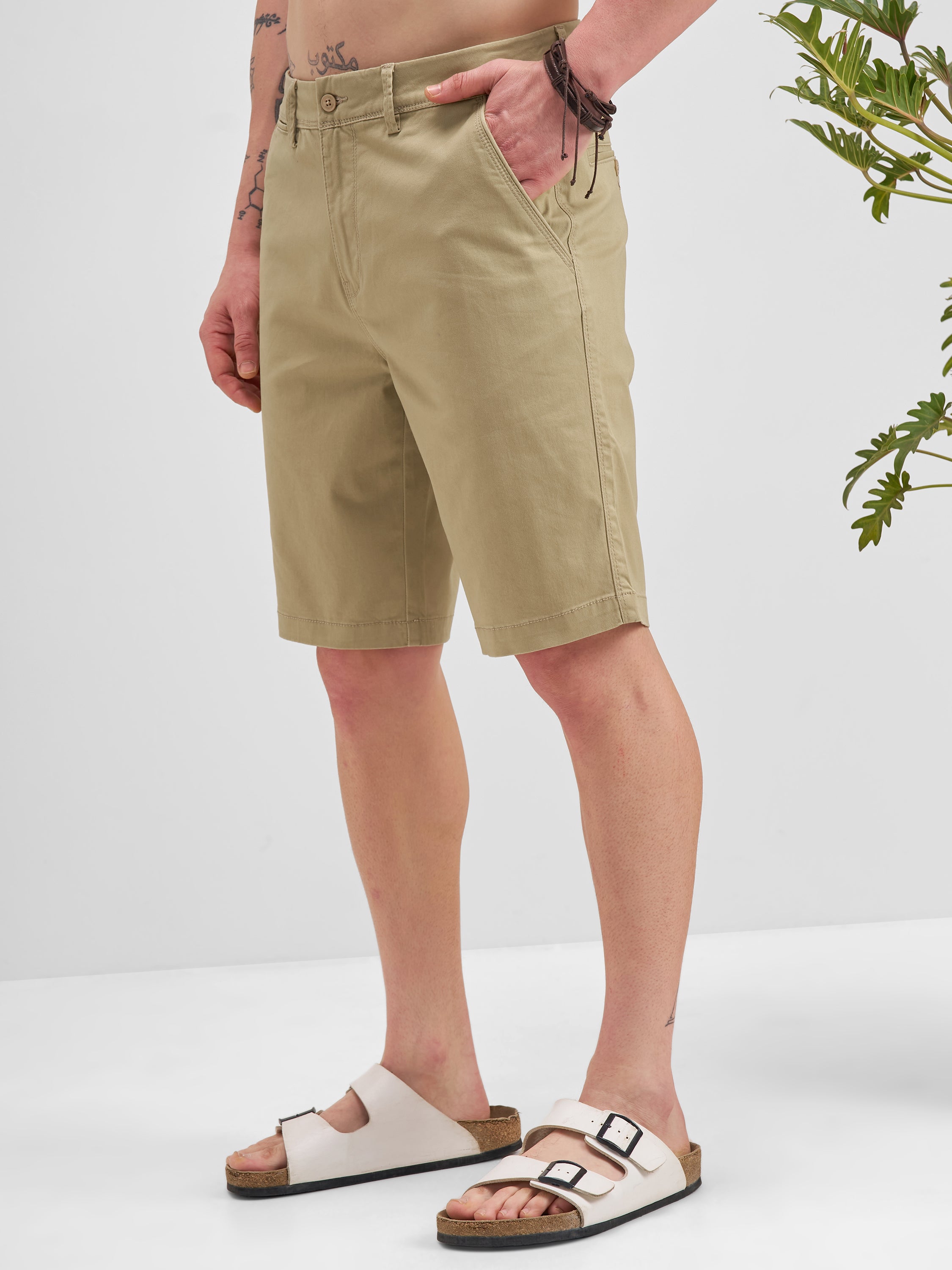 Highlander Men Beige Slim Fit Chino Shorts - Beige - Image 4