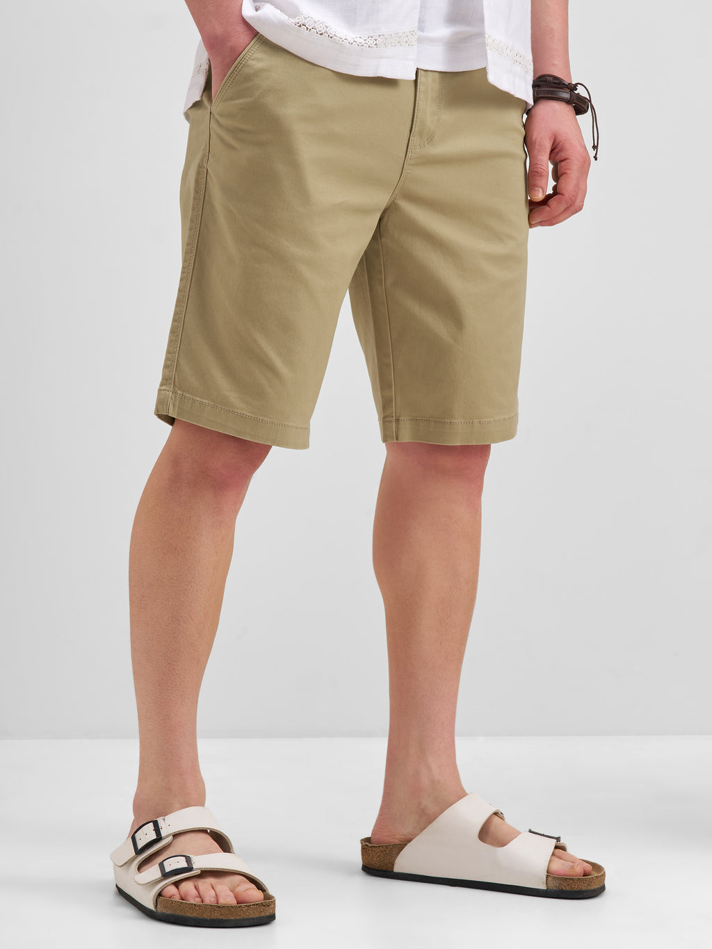 Highlander Men Beige Slim Fit Chino Shorts - Beige - Image 6