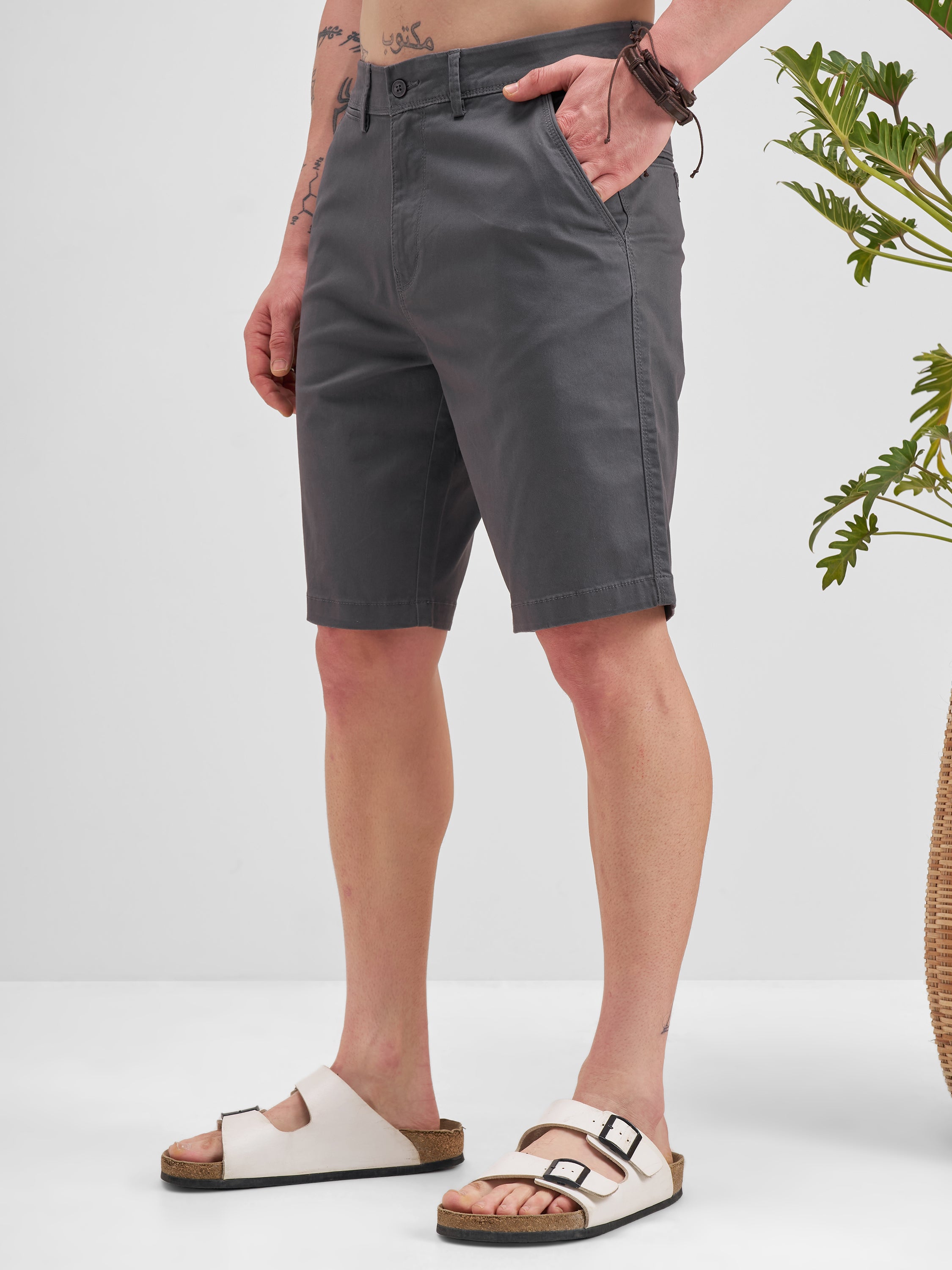Highlander Men Grey Slim Fit Chino Shorts - Grey - Image 4