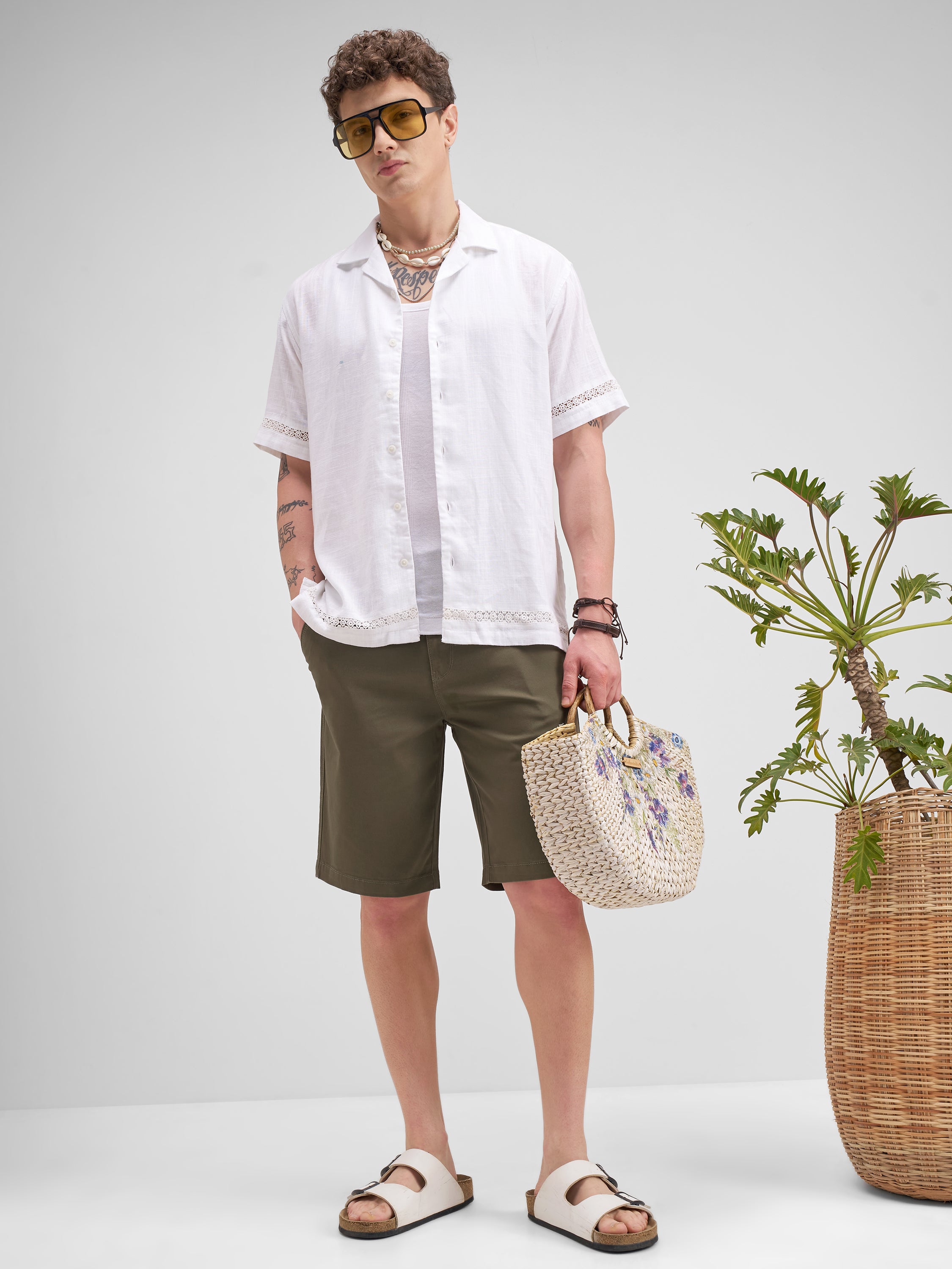 Highlander Men Olive Slim Fit Chino Shorts - Olive - Image 2