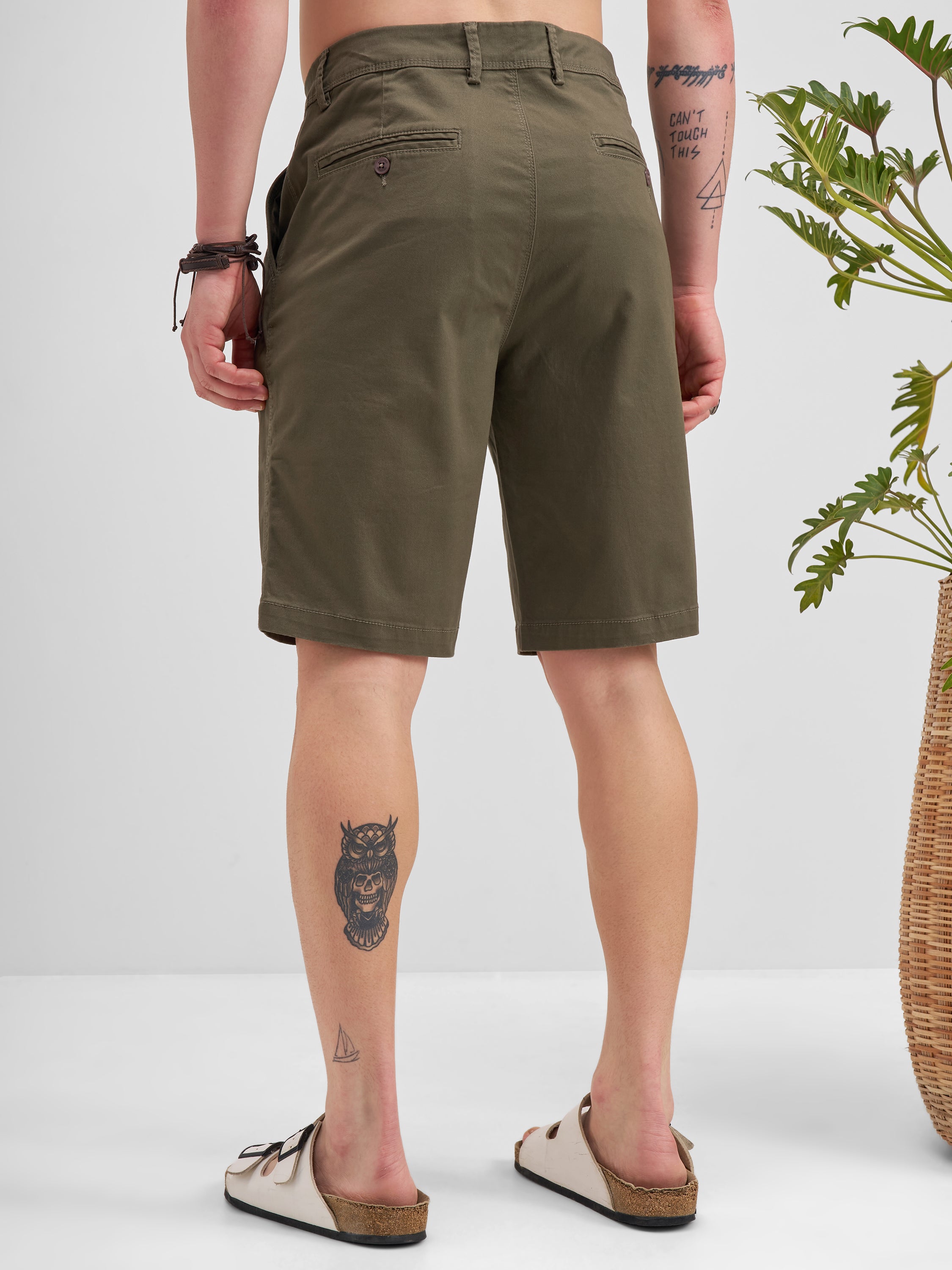 Highlander Men Olive Slim Fit Chino Shorts - Olive - Image 3