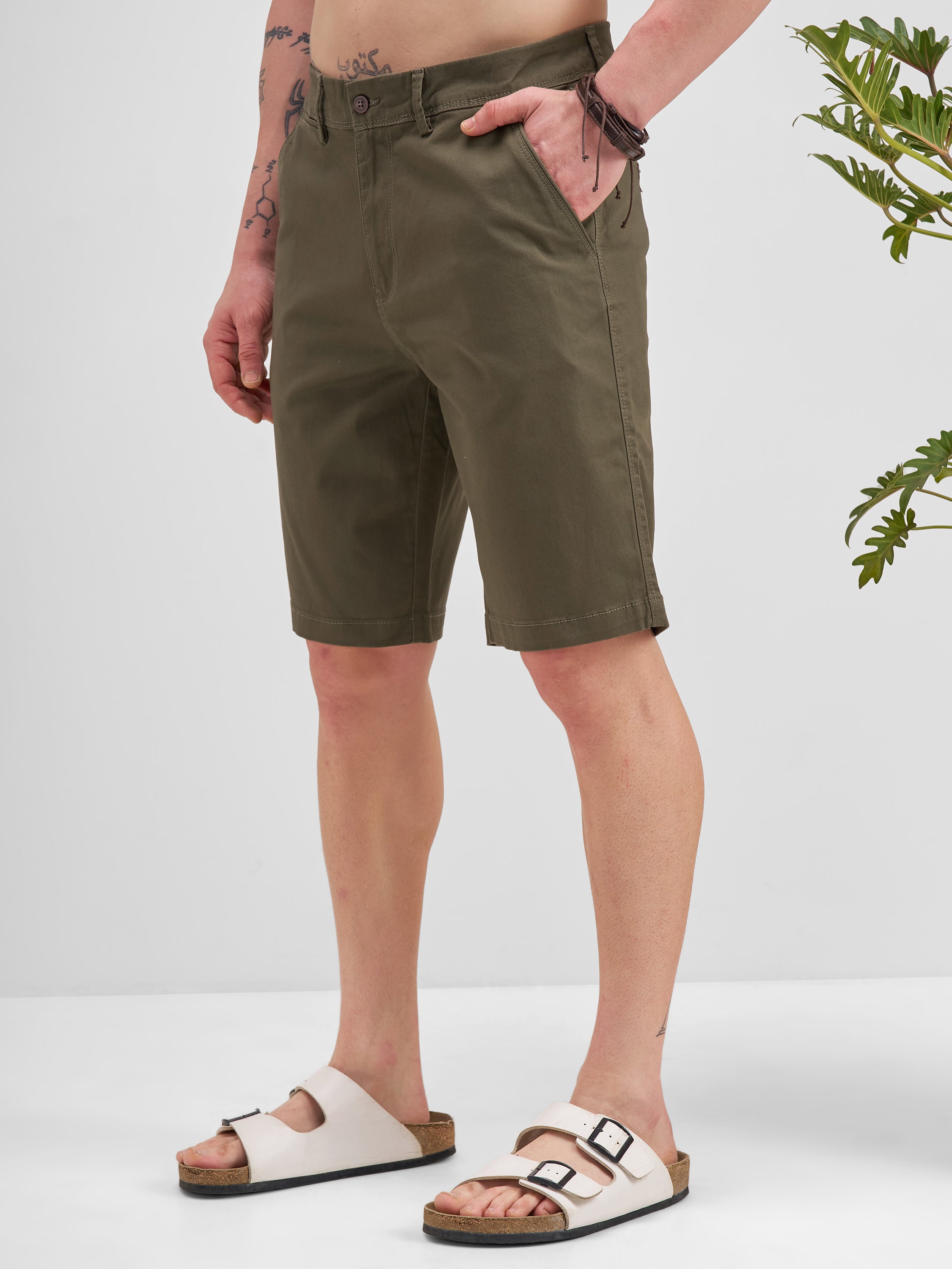 Highlander Men Olive Slim Fit Chino Shorts - Olive - Image 4