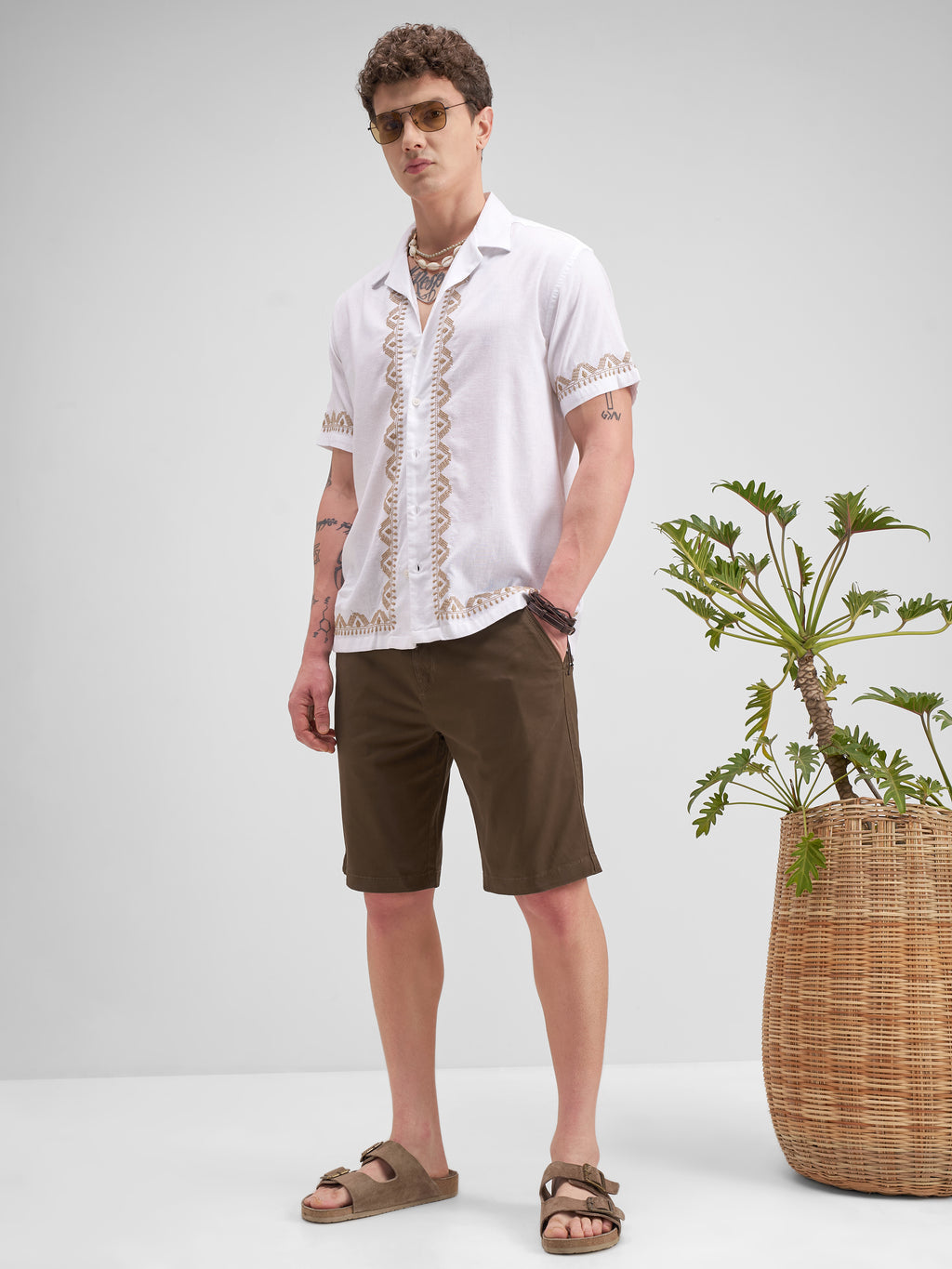 Highlander Men Brown Slim Fit Chino Shorts - Brown - Image 2