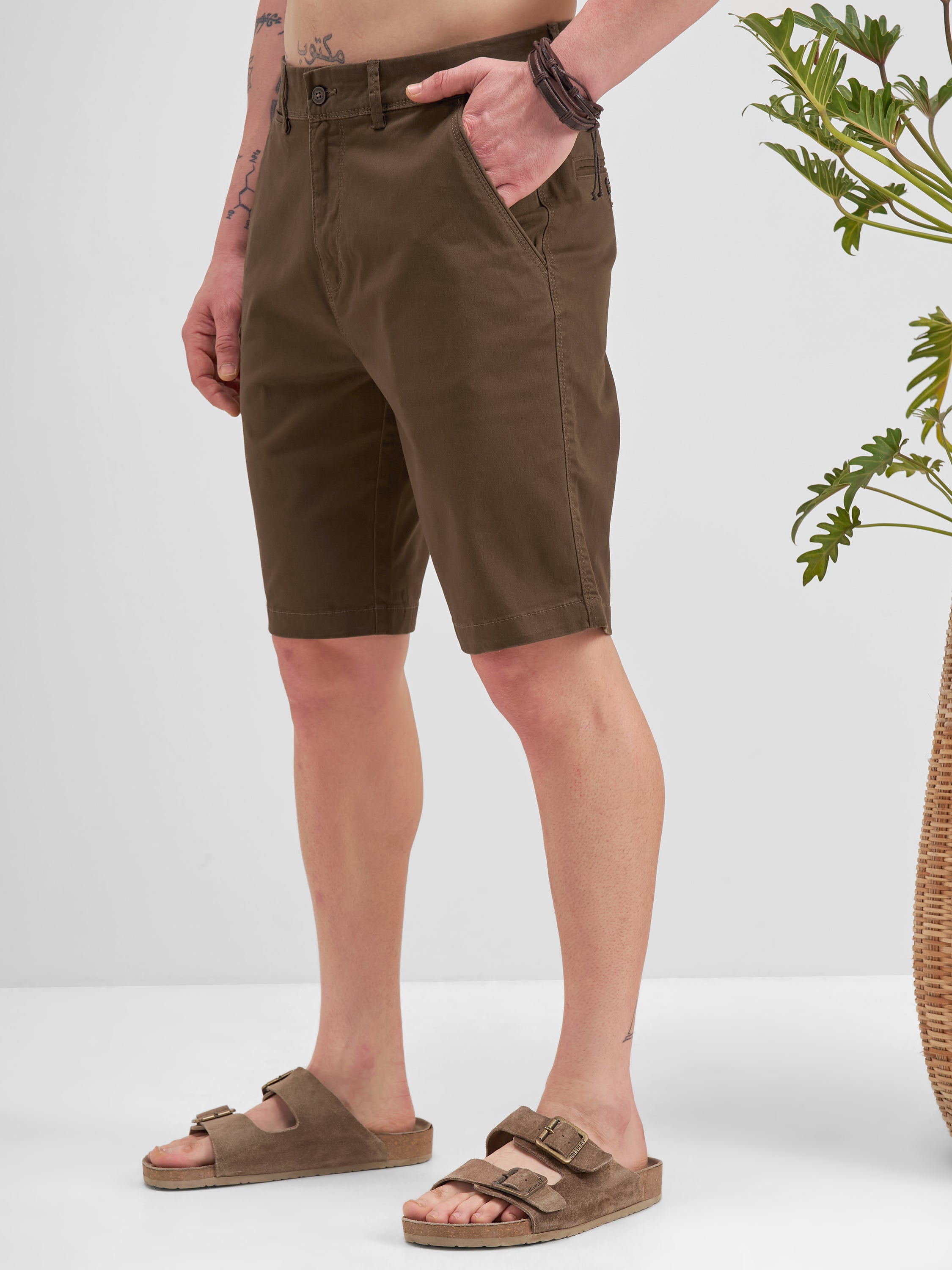 Highlander Men Brown Slim Fit Chino Shorts - Brown - Image 4