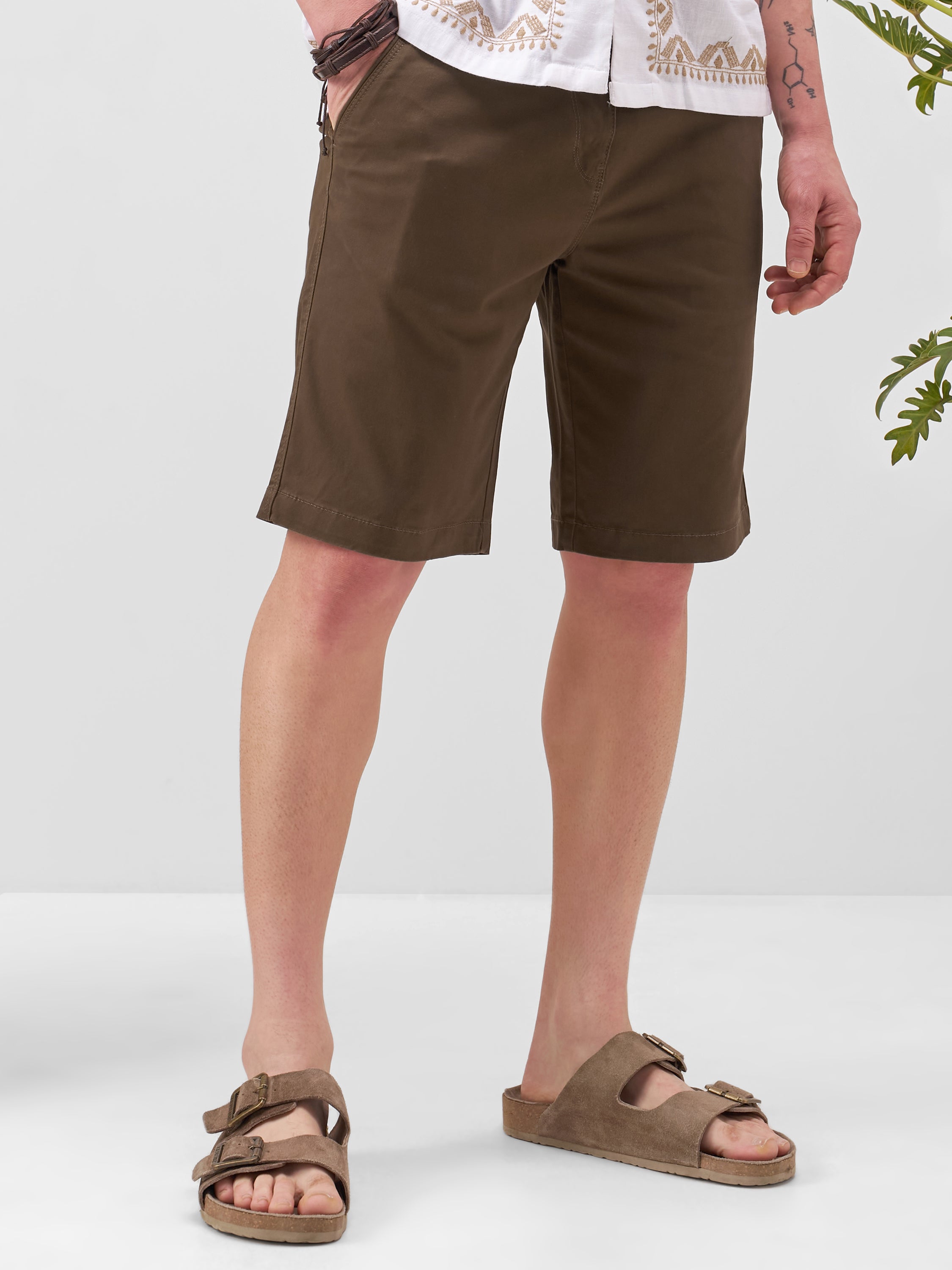 Highlander Men Brown Slim Fit Chino Shorts - Brown - Image 6