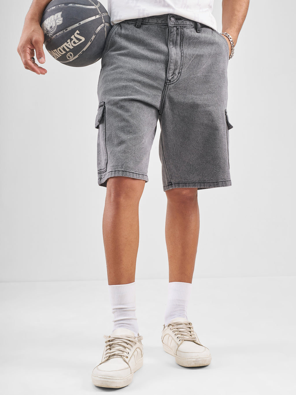 Highlander Men Grey Regular Fit Denim Shorts - Grey - Image 1