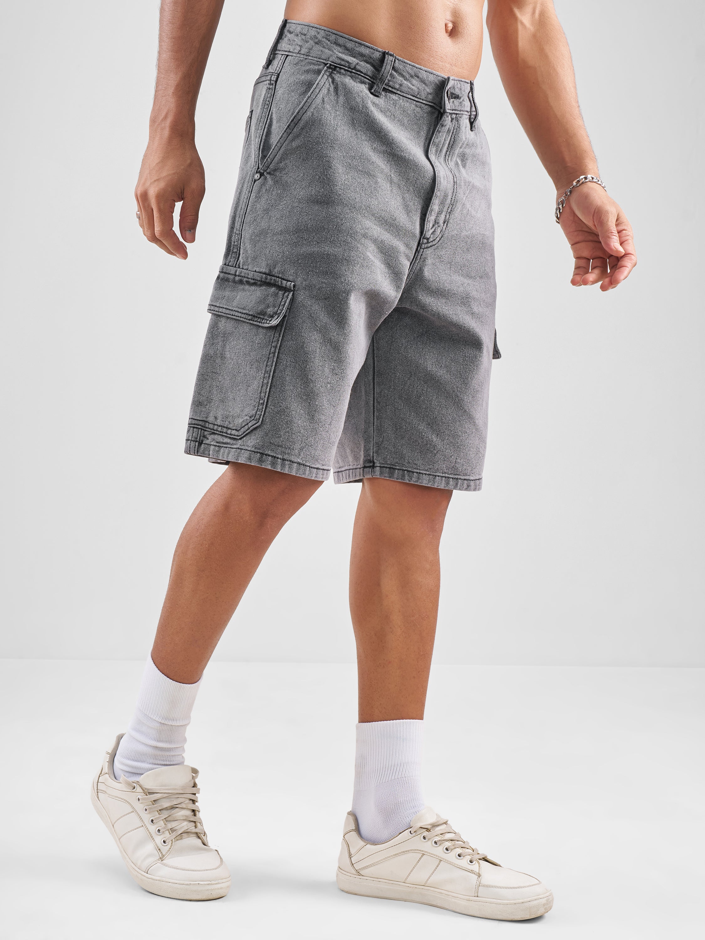 Highlander Men Grey Regular Fit Denim Shorts - Grey - Image 6