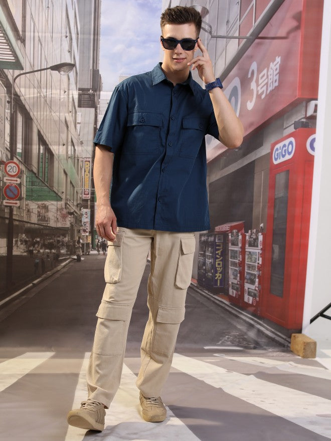 Highlander Men Blue Solid Oversized Fit Casual Shirt - Blue - Image 2