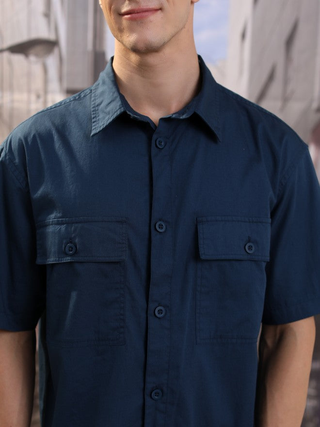 Highlander Men Blue Solid Oversized Fit Casual Shirt - Blue - Image 5