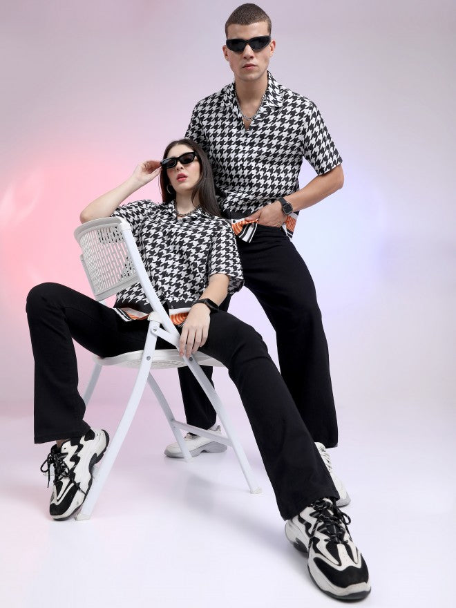 Highlander Unisex Black Checked Boxy Casual Shirt - Black - Image 2
