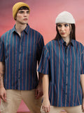 Highlander Unisex Blue Striped Oversized Fit Casual Shirt - Blue - Image 1