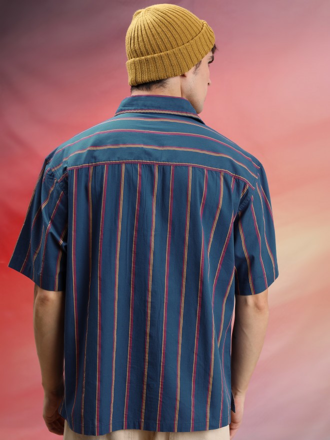 Highlander Unisex Blue Striped Oversized Fit Casual Shirt - Blue - Image 3
