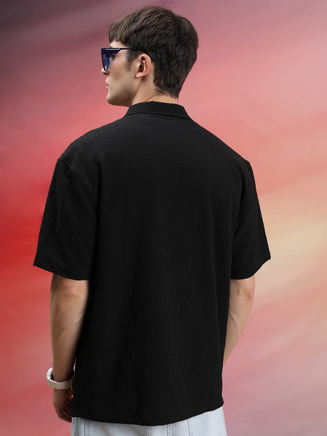 Highlander Unisex Black Solid Oversized Fit Casual Shirt - Black - Image 3