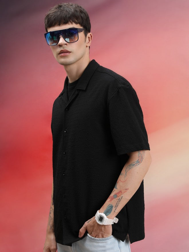 Highlander Unisex Black Solid Oversized Fit Casual Shirt - Black - Image 4