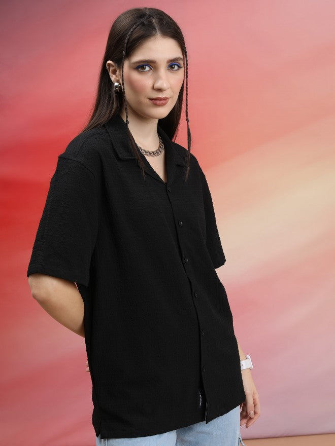 Highlander Unisex Black Solid Oversized Fit Casual Shirt - Black - Image 6