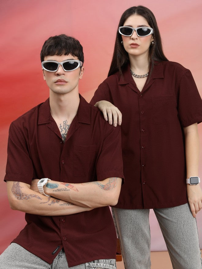 Highlander Unisex Rust Solid Oversized Fit Casual Shirt - Terracotta - Image 1