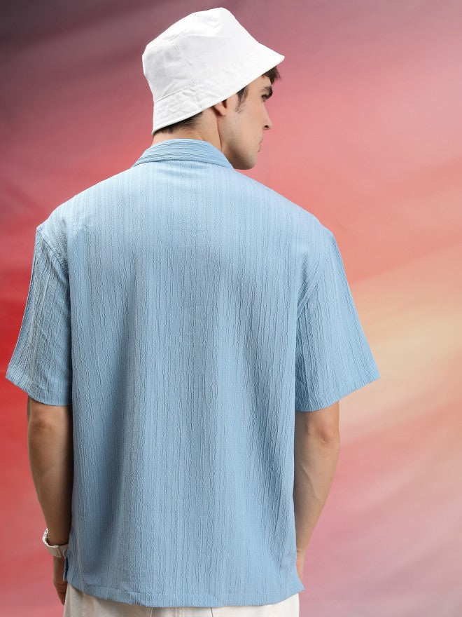 Highlander Unisex Light Blue Solid Oversized Fit Casual Shirt - Blue - Image 3
