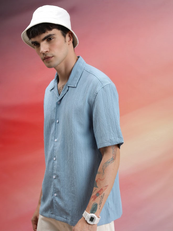 Highlander Unisex Light Blue Solid Oversized Fit Casual Shirt - Blue - Image 4