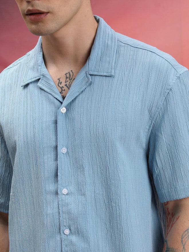 Highlander Unisex Light Blue Solid Oversized Fit Casual Shirt - Blue - Image 5