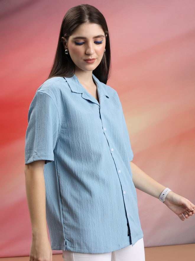 Highlander Unisex Light Blue Solid Oversized Fit Casual Shirt - Blue - Image 6