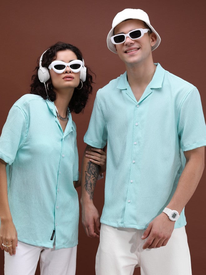 Highlander Unisex Light Blue Solid Oversized Fit Casual Shirt - Blue - Image 1