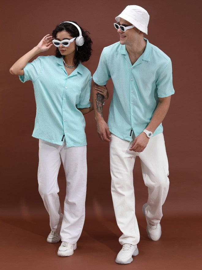 Highlander Unisex Light Blue Solid Oversized Fit Casual Shirt - Blue - Image 2