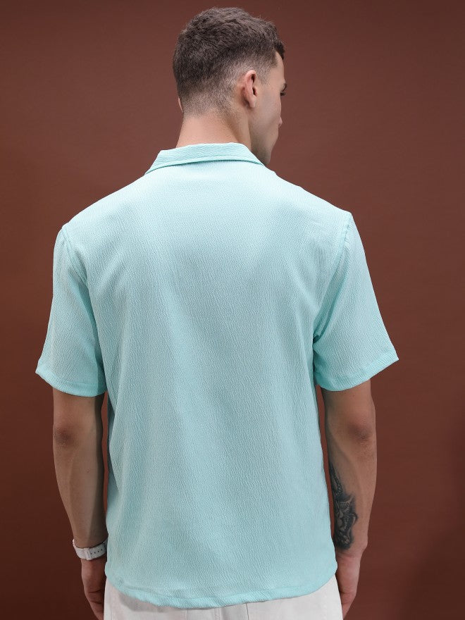 Highlander Unisex Light Blue Solid Oversized Fit Casual Shirt - Blue - Image 3