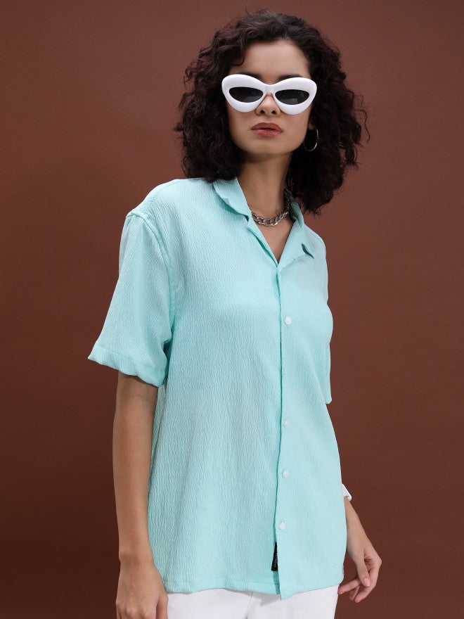 Highlander Unisex Light Blue Solid Oversized Fit Casual Shirt - Blue - Image 6