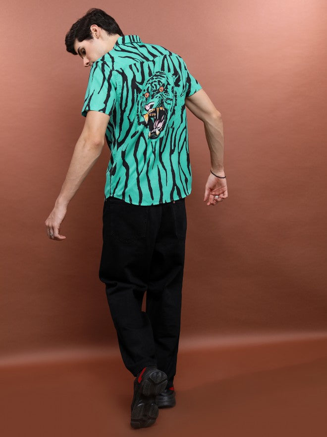 Highlander Men Teal Printed Oversized Fit Casual Shirt - Teal - Image 2