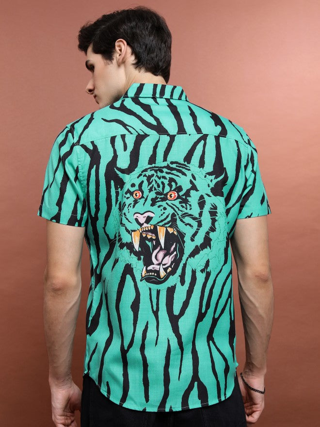 Highlander Men Teal Printed Oversized Fit Casual Shirt - Teal - Image 3