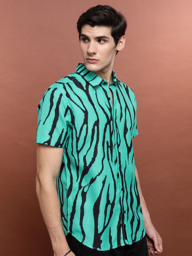 Highlander Men Teal Printed Oversized Fit Casual Shirt - Teal - Image 6