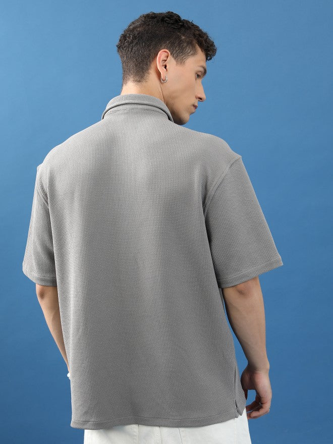 Highlander Unisex Grey Textured Oversized Fit Casual Shirt - Grey - Image 3