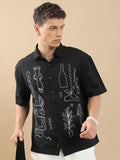 Highlander Men Black Embroidered Oversized Fit Casual Shirt - Black - Image 1