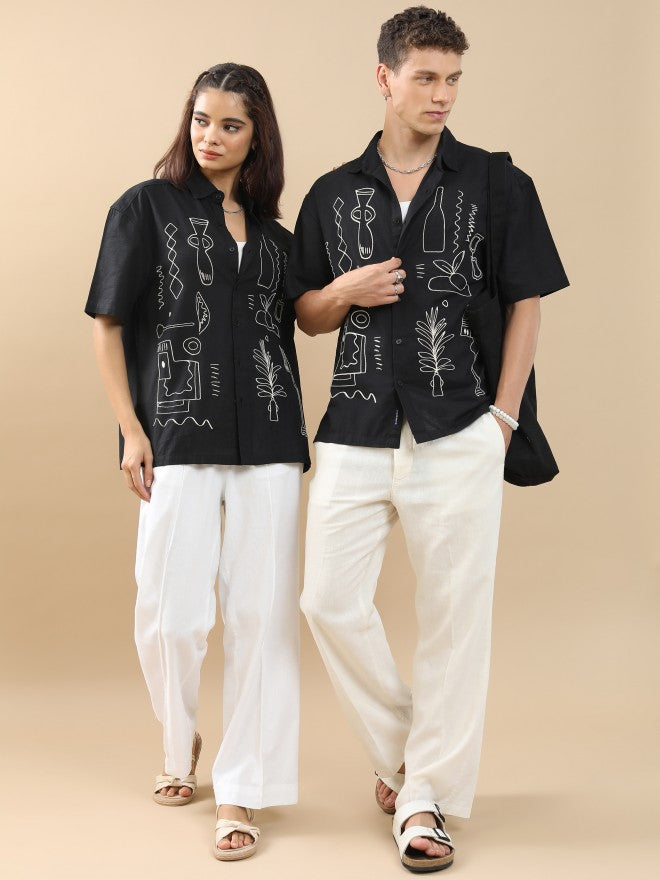 Highlander Men Black Embroidered Oversized Fit Casual Shirt - Black - Image 2