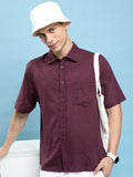 Highlander Men Maroon Solid Oversized Fit Casual Shirt - Maroon - Image 1