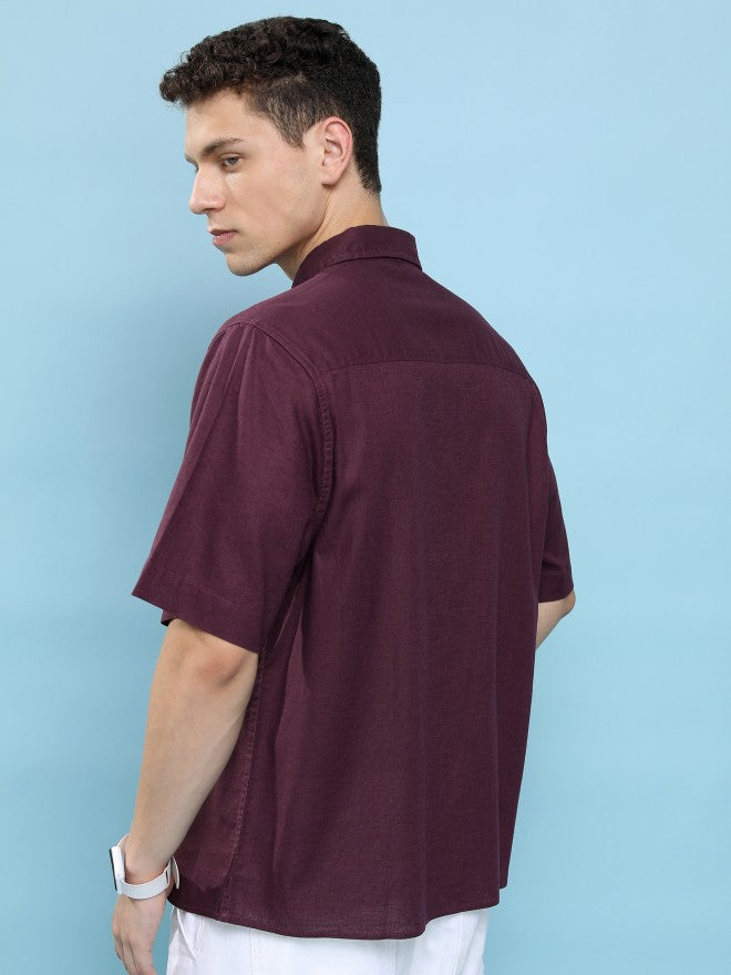 Highlander Men Maroon Solid Oversized Fit Casual Shirt - Maroon - Image 3