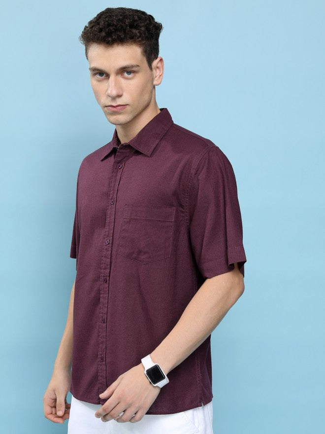 Highlander Men Maroon Solid Oversized Fit Casual Shirt - Maroon - Image 4