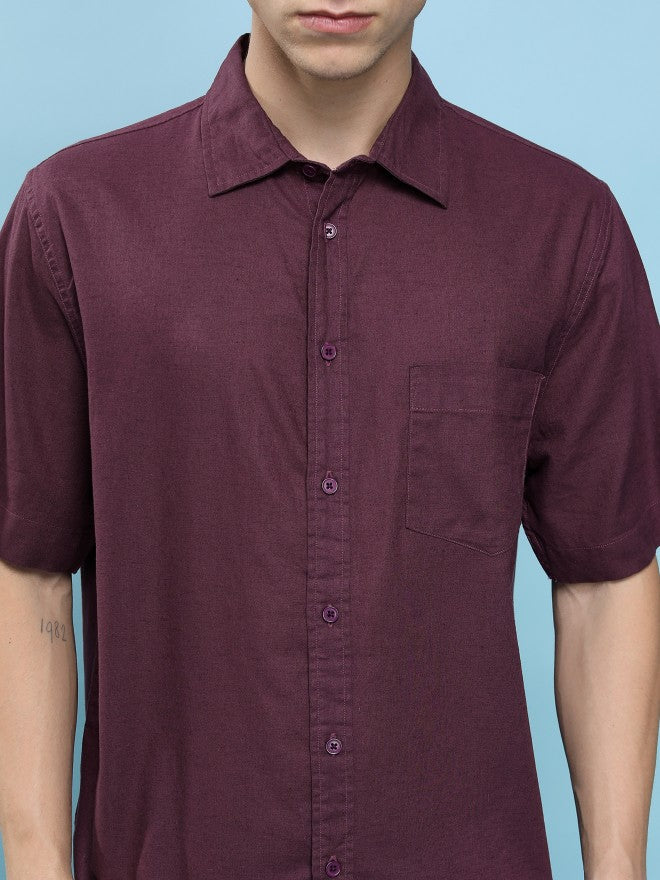 Highlander Men Maroon Solid Oversized Fit Casual Shirt - Maroon - Image 5