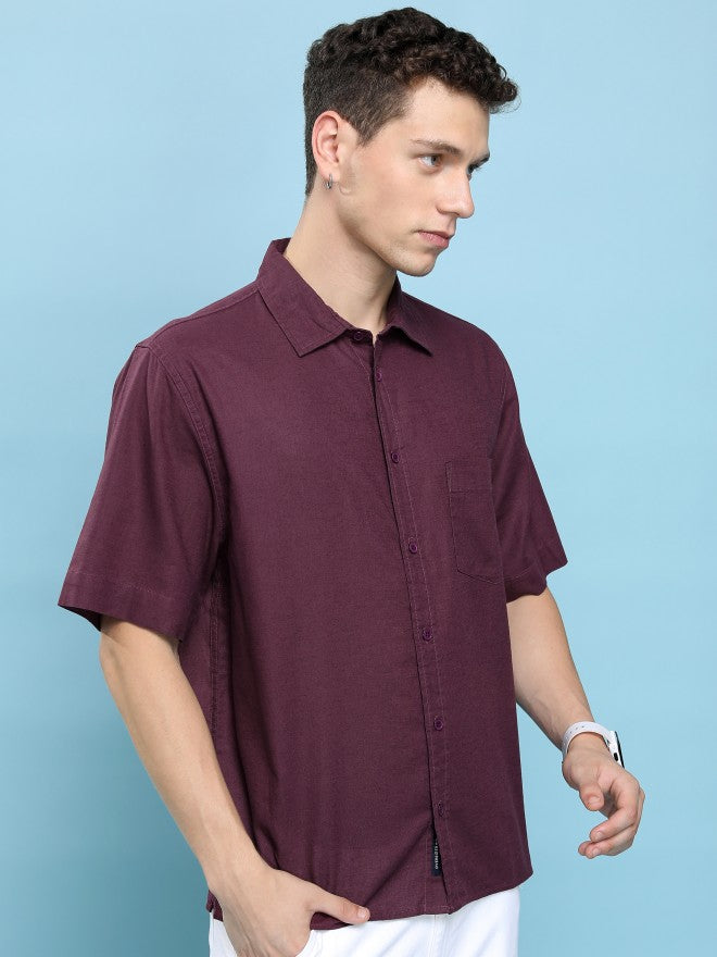 Highlander Men Maroon Solid Oversized Fit Casual Shirt - Maroon - Image 6