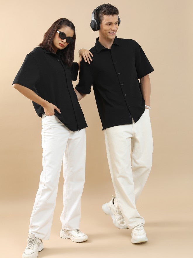 Highlander Men Black Solid Oversized Fit Casual Shirt - Black - Image 2