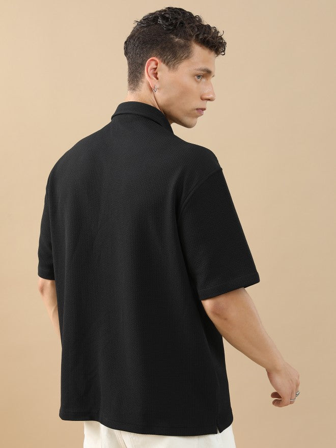 Highlander Men Black Solid Oversized Fit Casual Shirt - Black - Image 3