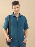 Highlander Men Teal Solid Oversized Fit Casual Shirt - Teal - Image 1