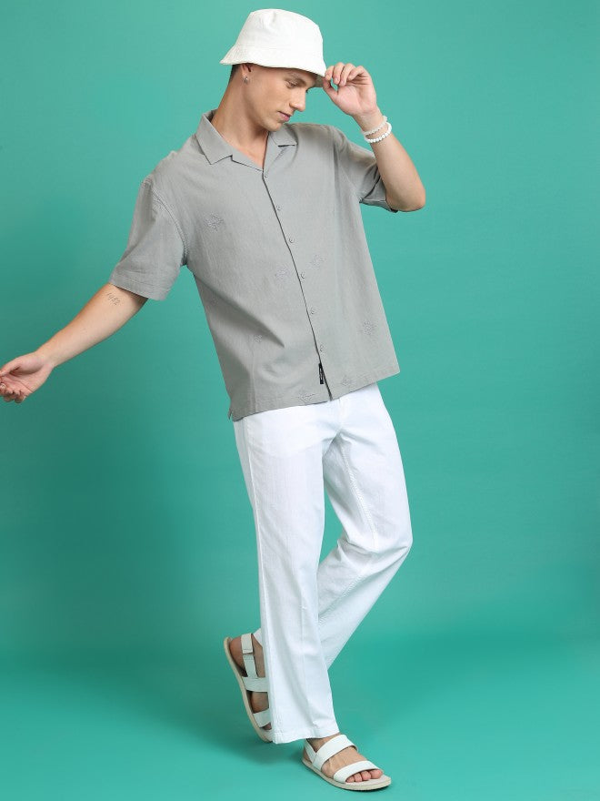 Highlander Men Grey Embroidered Oversized Fit Casual Shirt - Grey - Image 2