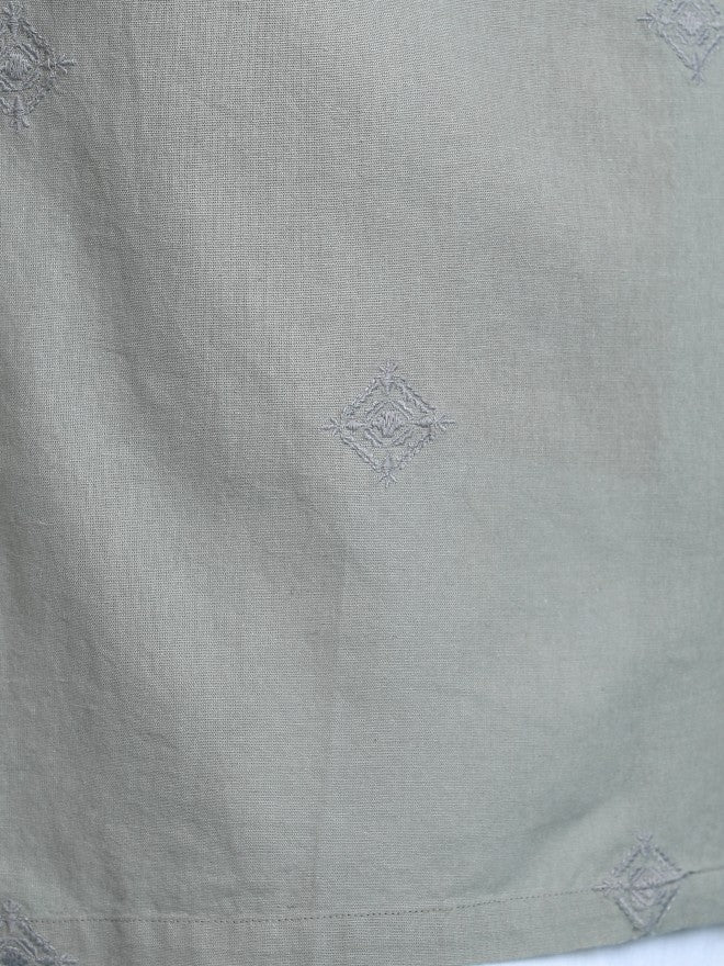 Highlander Men Grey Embroidered Oversized Fit Casual Shirt - Grey - Image 7
