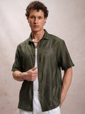 Highlander Men Olive Self Design Oversized Fit Casual Shirt - Olive - Image 1