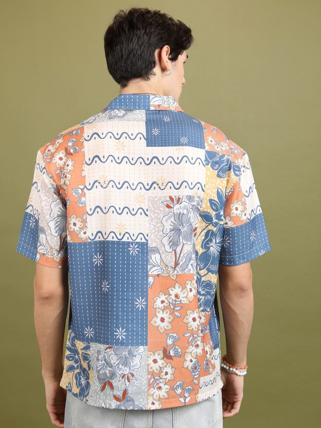 Highlander Men Blue Printed Oversized Fit Casual Shirt - Blue - Image 3