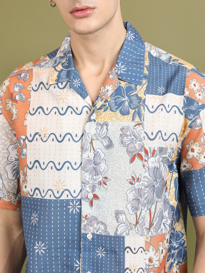 Highlander Men Blue Printed Oversized Fit Casual Shirt - Blue - Image 5