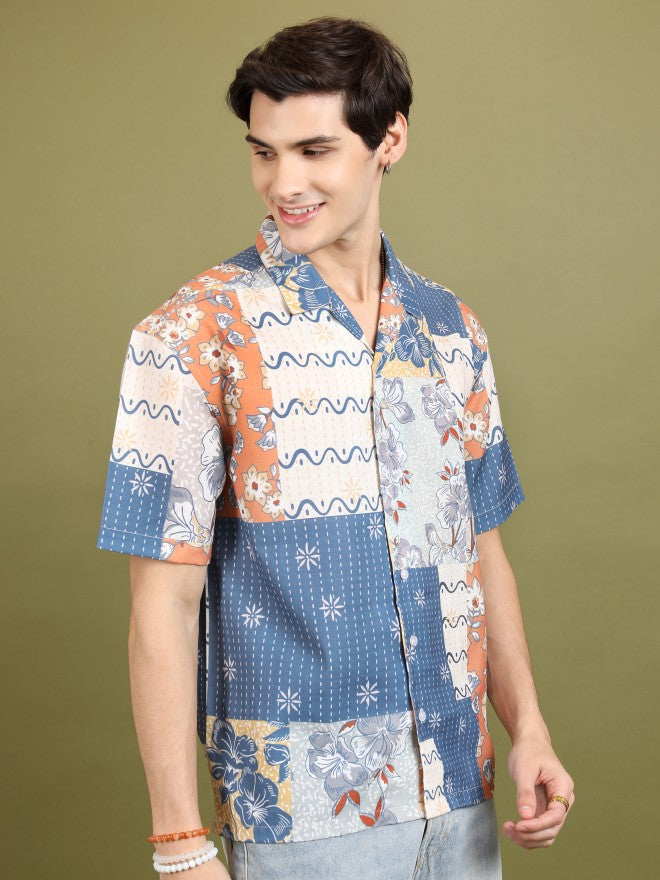 Highlander Men Blue Printed Oversized Fit Casual Shirt - Blue - Image 6