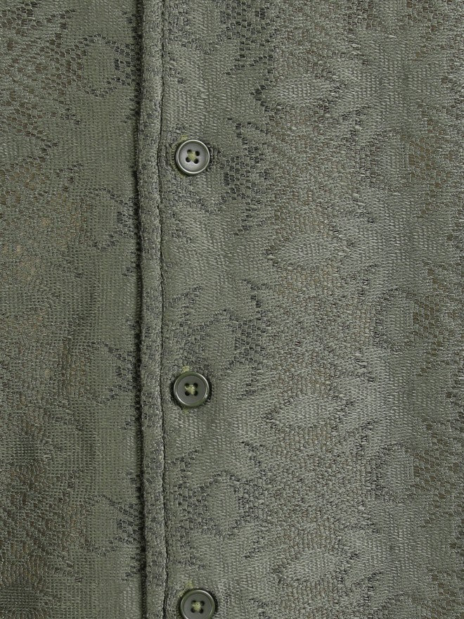 Highlander Men Olive Self Design Oversized Fit Casual Shirt - Olive - Image 7